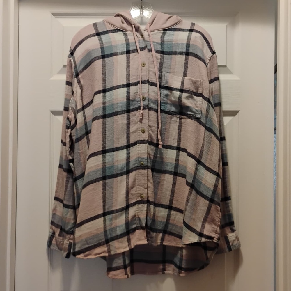 American Eagle Lilac Purple Flannel Hoodie Sweater Sweatshirt Chic Warm Size L